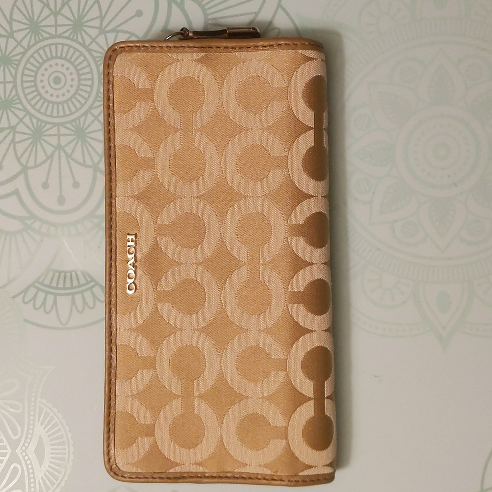 Coach Monogram Gold and Tan Wallet